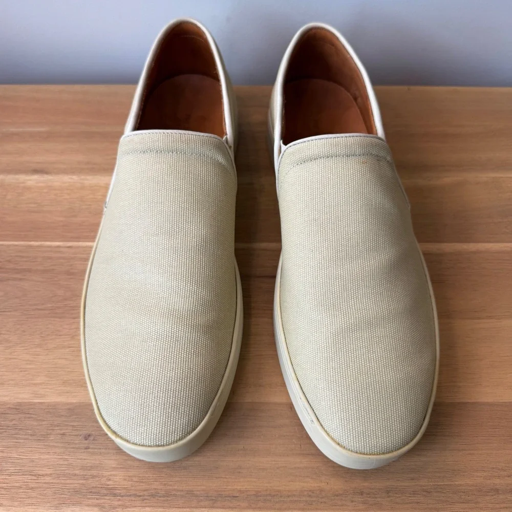 Rag & Bone Men 12 EU 45 Cream Off White Canvas Slip On Sneaker Loafers Casual